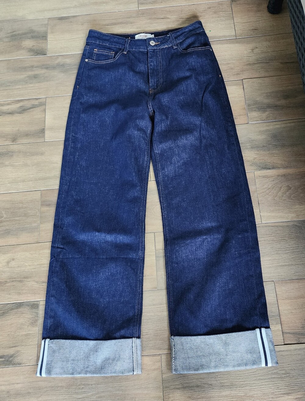 Oraije Paris Wide Leg Cuffed Selvedge Trim Jeans Women US 8 - 40/L Indigo French